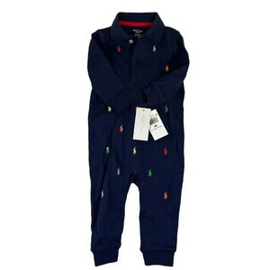 NWT Ralph Lauren Polo 9 Months Embroidered Navy Blue Sleeper